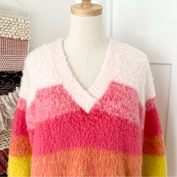 Anthropologie Simone Striped Wool Blend Fuzzy Knit Pullover Sweater Size S - Picture 2 of 9